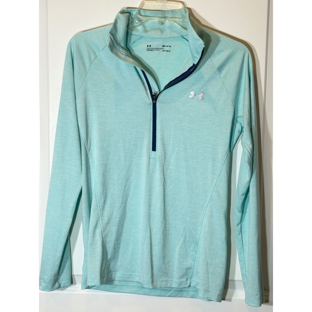 Under Armour HeatGear Quarter Zip Pullover Womens M Aqua Heather Long Sleeve Top
